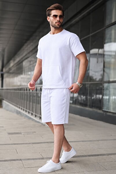 Madmext White Basic Men's Shorts Set 5921