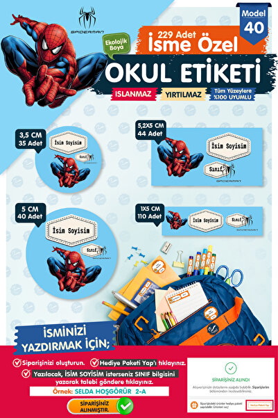t tuğset etiket Okul Etiketi Spider Man Örümcek Adam Kalem Defter Etiketi Öze...
