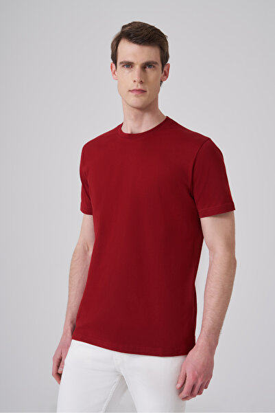 Morven Tricou din bumbac pentru bărbați, roșu Claret, Basic, cu gât crew, Dyn...