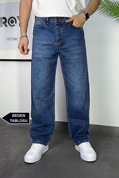 ROY501 Men's Baggy Trousers Wide Leg Trousers Blue Jean Loose Pants