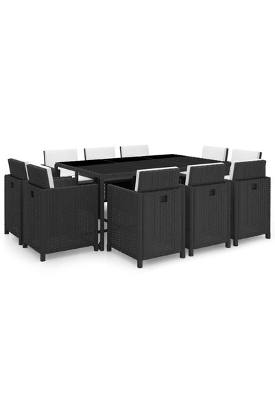 Concept Set mobilier de exterior cu perne, 11 piese, negru, poliratan