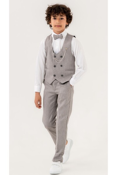 Atlas Kids Boys' Tuxedo Suit Set – 5-Piece Set with Pants, Vest, Bow Tie, Shirt and Chain