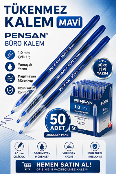 ANI OFİS KIRTASİYE A K Ballpoint Pen Blue 1.0 mm Economical Pack of 50 |   Of...