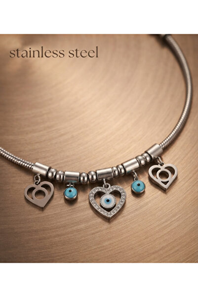 stainless steell سلسلة شفافة اللون القلب / الأزرق حبة عزر سوار الصلب