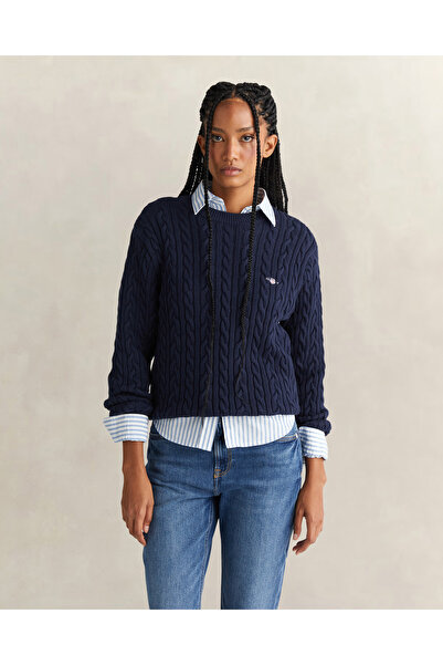 Gant Kadın Lacivert Relaxed Fit Bisiklet Yaka Triko