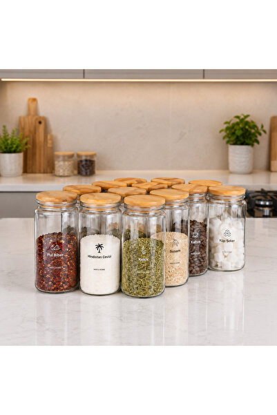 mafa home 12-Piece Wooden Vacuum Lid 500 ml Tube Jar Mega Size Spice Containe...