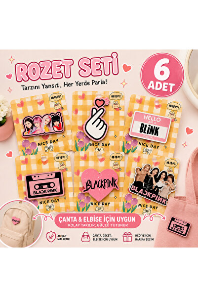 Luxmon Black Pink Karakter 6 Adet Çanta Broş Rozet Seti
