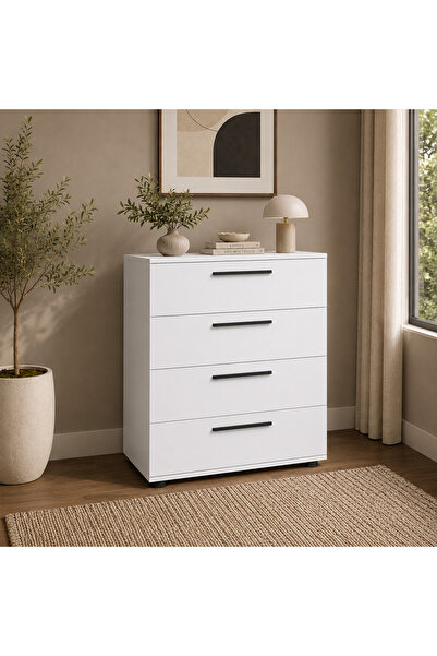 Adore Mobilya White 4 Çekmeceli Şifonyer - Mat Beyaz 65x78x41 Cm (GXYXD)