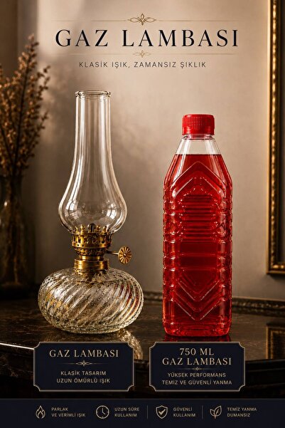 NEXVORİA Dekoratif Cam Gaz Lambası + 750 ml Gaz Lambası Yakıtı