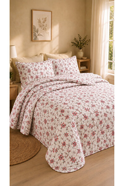 Shopyteks غطاء سرير مزدوج مقاس 200×220 سم، مبطن بنقش زهور البايك، طقم غطاء سر...