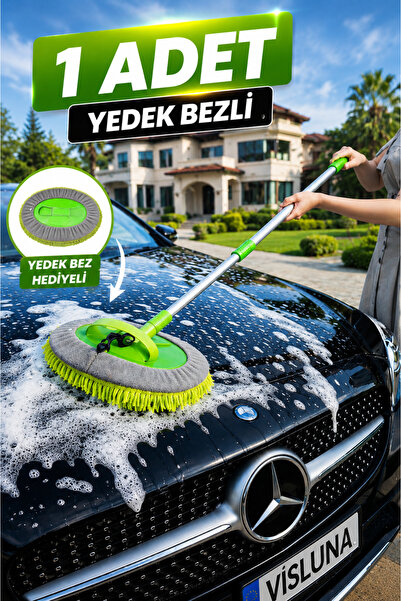 VİSLUNA Araba Yıkama Mopu, Araba Fırçası, Teleskopik Saplı Çok Fonksiyonlu Ot...