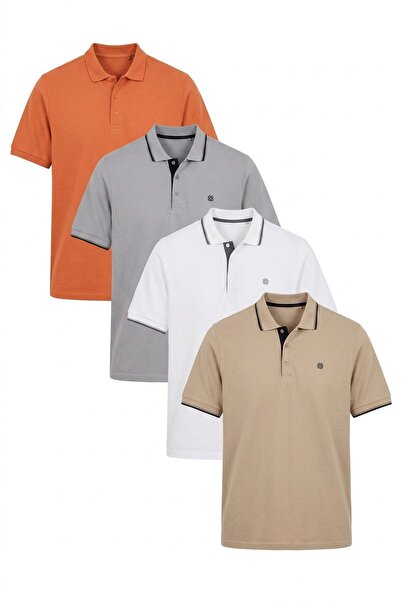 Buratti Cotton Regular Fit Buttoned Polo Collar 4-Pack t Shirt Men's Polo Col...