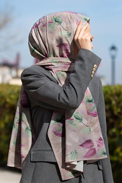 Vissona KREP SONBAHAR DESENLİ PEMBE RENKLİ 75X195 KIRIŞMAZ ŞAL