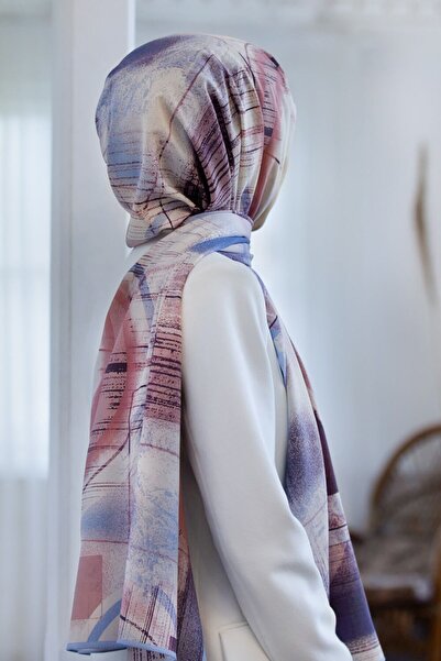 Vissona KREP GEOMETRİK DESENLİ BEBE MAVİSİ RENKLİ 75X195 KIRIŞMAZ ŞAL