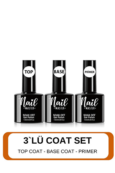 Nail Master Kalıcı Oje Protez Tırnak Top Coat Rubber Base Coat Primer 3lü Set