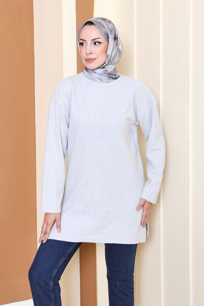 TOFİSA Interlock Slit Tunic - 27803-Gri