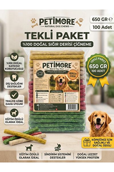 Petimore 100 lü Munchy Çubuk Köpek Ödül 12 Cm %100 doğal sığır derisinden