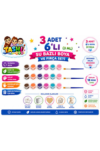 TASHI ART TASHI ARA RENKLER 6'LI (3 ML) FIRÇALI TAŞ TOZU BOYAMA SETİ & AKTİVİ...
