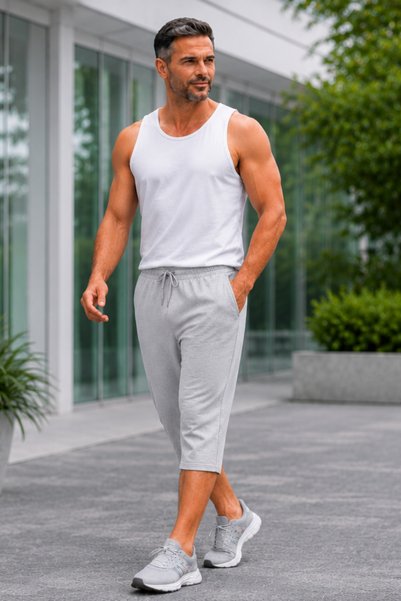 Relax family xf Men's Gray Long Capri Combed Cotton Shorts & Bermuda Summer Cotton Slim Fit