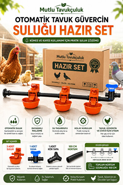 MUTLU TAVUKÇULUK Otomatik Akıllı Tavuk Civciv Güvercin Suluğu Hazır Set 3 Sul...