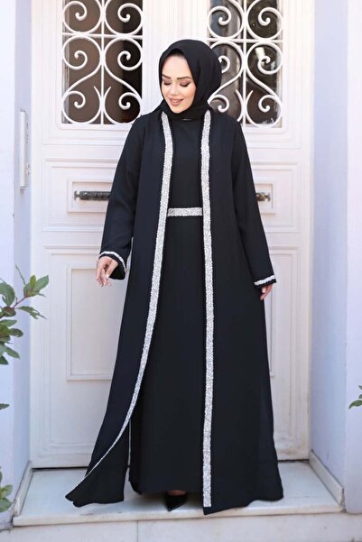 N.S NEVA STYLE Costum din două piese Hijab negru cu rochie 76852S