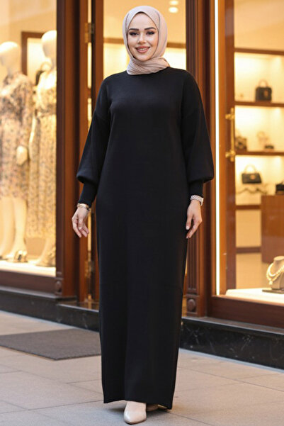 N.S NEVA STYLE Rochie de tricotat neagră Hijab 17205S