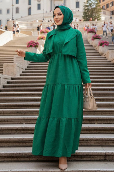 Neva Style Rochie Hijab verde cu detaliu jachetă 20301Y