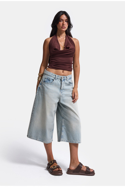 it's basic Kadın T.Kot Rengi 2S5-84 Süper Baggy Fit Maxi Boy %100 Koton Denim Şort