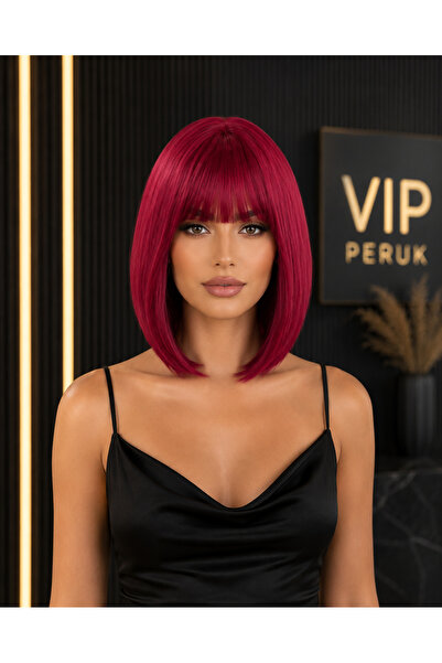 Makromehome Luxury Kızıl Kısa Küt Perçemli Vip Peruk