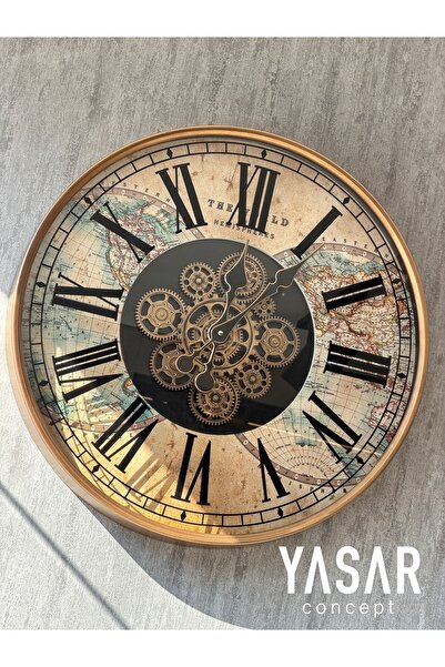 YASAR CONCEPT Gloworld Dünya Haritalı Çarklı Duvar Saati 60 Cm