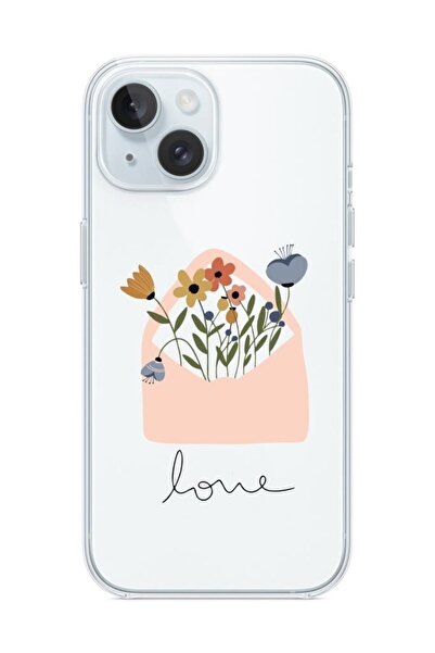 3GEN CASE İphone 15 Uyumlu Tatlı Çiçekler Desenli Şeffaf Silikon Kılıf