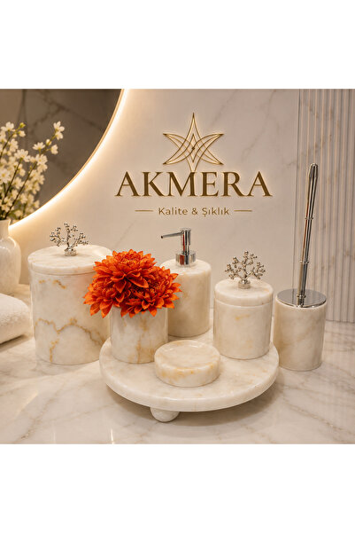 Akmera Home Yellow Toned Marble Ball Footed Real Marble 7 Piece Ultra Luxury ...