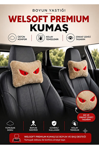 BeybiNest bEJ 2 li Oto Boyun Yastığı Welsoft Peluş Kumaş Nakışlı Tasarım Araç...
