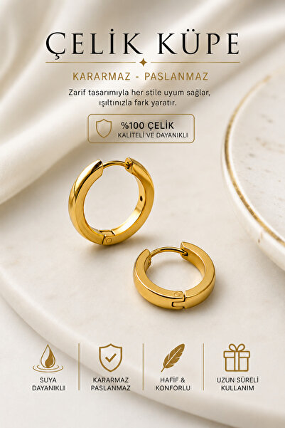 Tupek Store Klasik Oval Halka Gold Çelik Küpe
