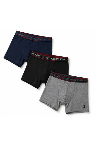 U.S. Polo Assn. Erkek Siyah - Antrasit Melanj - Lacivert Uzun Paçalı 3 lü Boxer