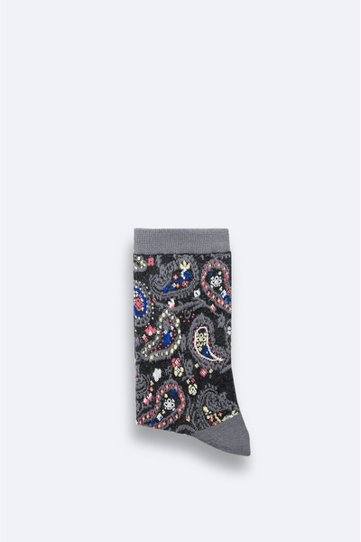 Avva Men's Anthracite Cotton Patterned Socks A42Y8523