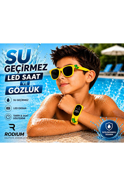 Rodium Children's Wristwatch Led Watch and Glasses Set with Yellow Dinosaur E...