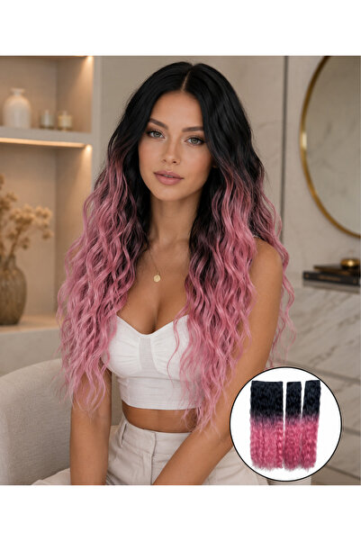 Makromehome Yeni Siyah Pembe Afro Dalgalı Uzun Yarım Ay Saç – 3 Parça Çıt Çıt...