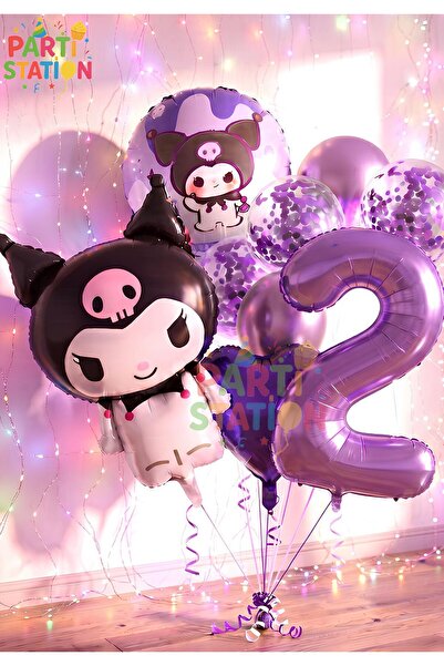 Parti Station Sanrio Kuromi 2 Yaş Mor Renk Balon Set Anime Hello Kitty Kuromi...
