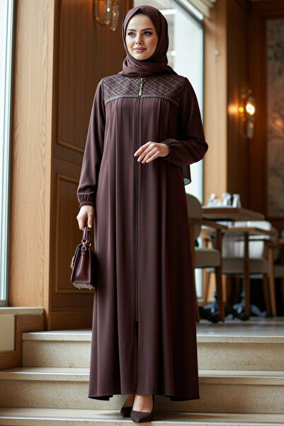 N.S NEVA STYLE Abaya cu fermoar maro închis 45313KKH