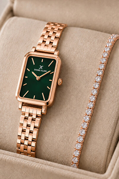 Daniel Klein Women's Wristwatch Rose-Green Color Steel Band & Case Sddk090