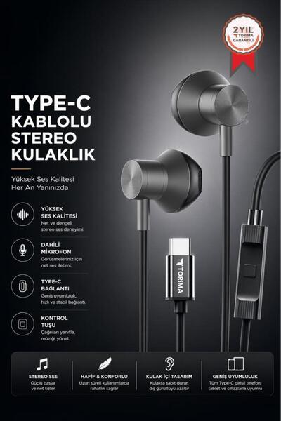 Torima Kablolu Kulaklık Type-C Girişli Kulak İçi Kulaklık TC06 Gri