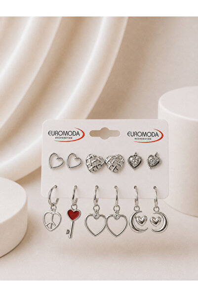 EUROMODA Peace Key Heart Figured 6-Piece Earring Set