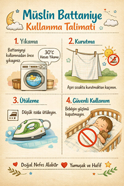 Sahra İpek Organik Pamuk Müslin Bebek Battaniyesi & Müslin Örtü