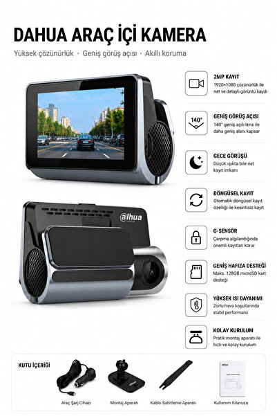 DAHUA S6 2MP 1920P×1080P G-Sensör Gece Görüş Destekli Döngüsel Kayıt Yapabile...