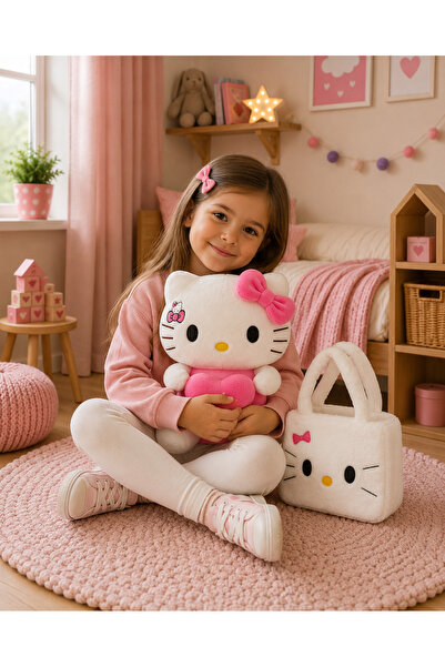 Toyzoy Toys Hello Kitty Pembe Peluş Oyuncak 35 cm + peluş Çanta – Şık Hediye ...