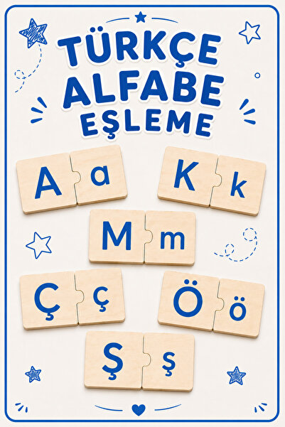 Mind of Toys Türkçe Alfabe Eşleme, 29 Harf, Mavi, Ahşap Alfabe Puzzle, Montes...