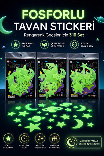 Circle Toys Fosforlu Yıldız Sticker Seti | Karanlıkta Parlayan Tavan Süsü 3’l...