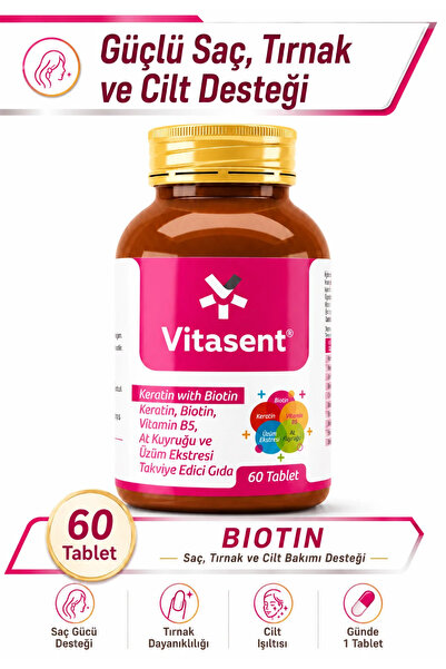 VİTASENT Keratin Biotin 60 Tablet – Hızlı Etkili Saç ve Tırnak Güçlendirici T...
