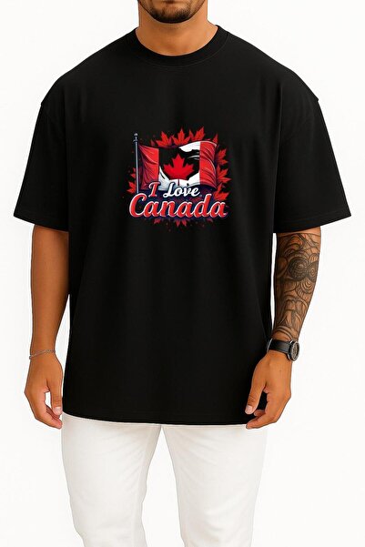 Bahriyeli Collection قصة فضفاضة تي شيرت I Love Canada Chest B مطبوع للجنسين